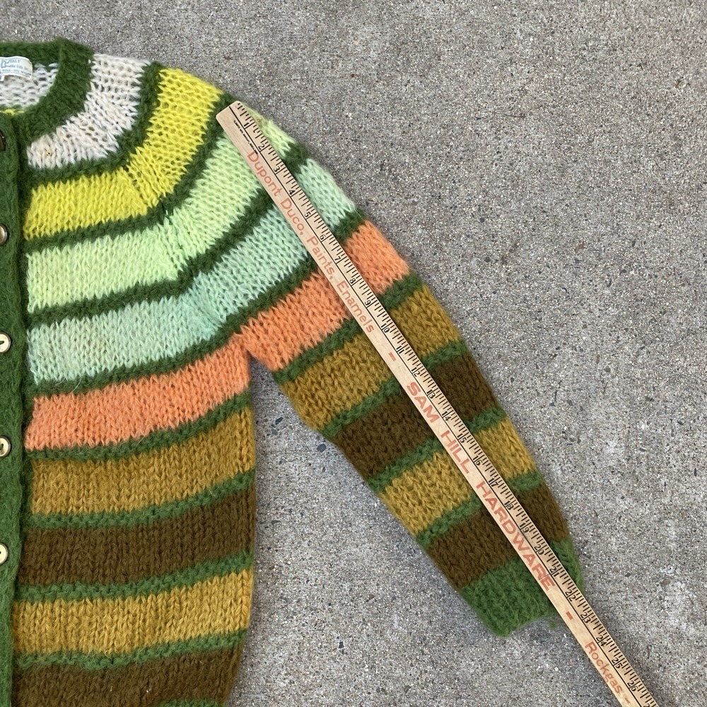 Vintage 50s 60s Mohair Cardigan Women Made in Italy Size 38 M/L Pastel Striped - Picture 7 of 9